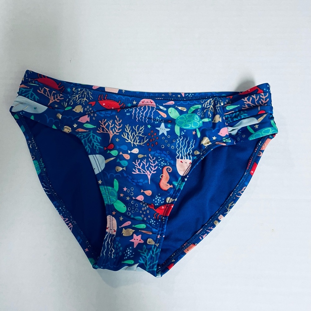 Cat & Jack Girls Blue Bikini with Ocean Print and Ruffles.        SIZE L (10-12) - Picture 4 of 12